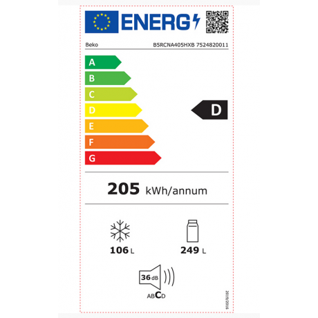 BEKO B5RCNA405HXB Ψυγειοκαταψύκτης Inox 407lt